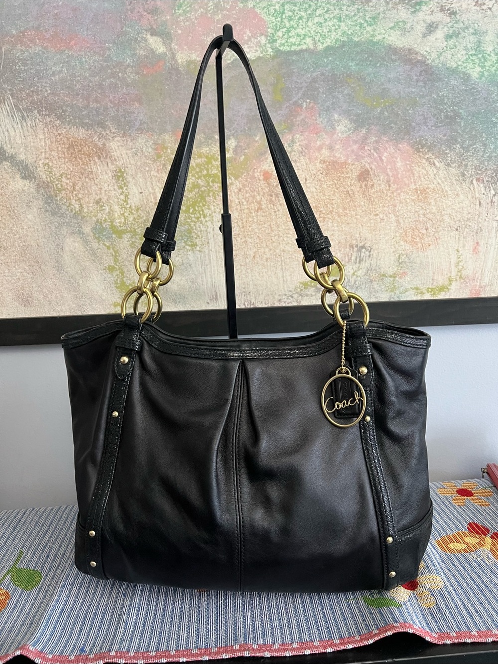 Coach Alexandra Python Chain Large Black Leather Shoulder Bag